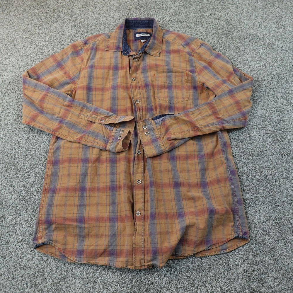 32 Bar Blues Shirt Mens XL Orange Brown Plaid Long Sleeve Button Up Casual Top